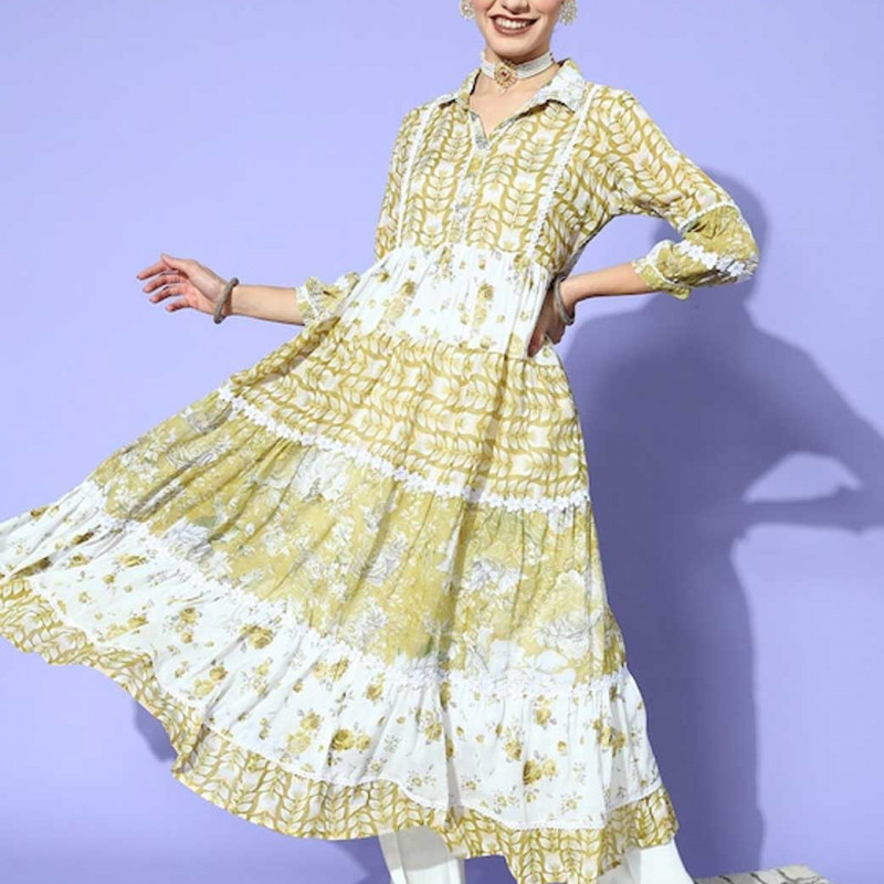 Women Olive Cotton Kurta