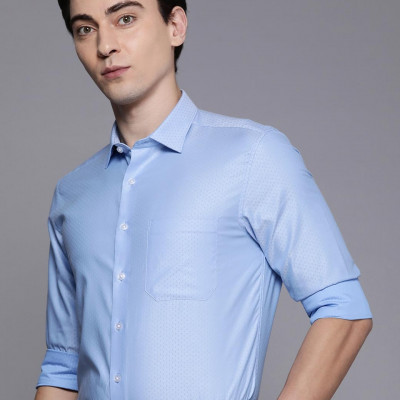 Men blue Printed Slim Fit Pure Cotton Formal Shirt