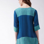 Blue regular a-line top Colour blocked V-neck tops