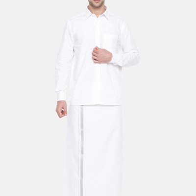 Men Pack Of 2 Solid Pure Cotton Dhotis