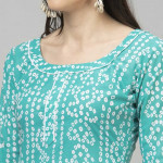 Turquoise Blue and white printed unstitched dress material 