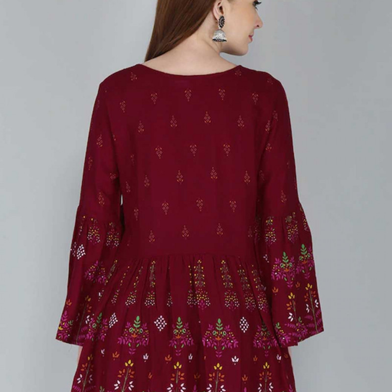 Red regular top Floral print Round Neck Tops