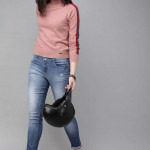 Pink Knitted Top With striped Detail
